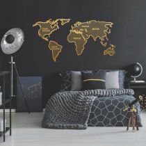 WALLXPERT Zidna dekoracija World Map In The Stripes Gold (120 x 65)