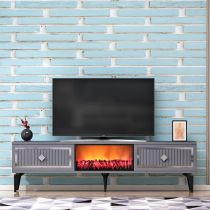 HANAH HOME TV polica Flame Fireplace Anthracite Silver